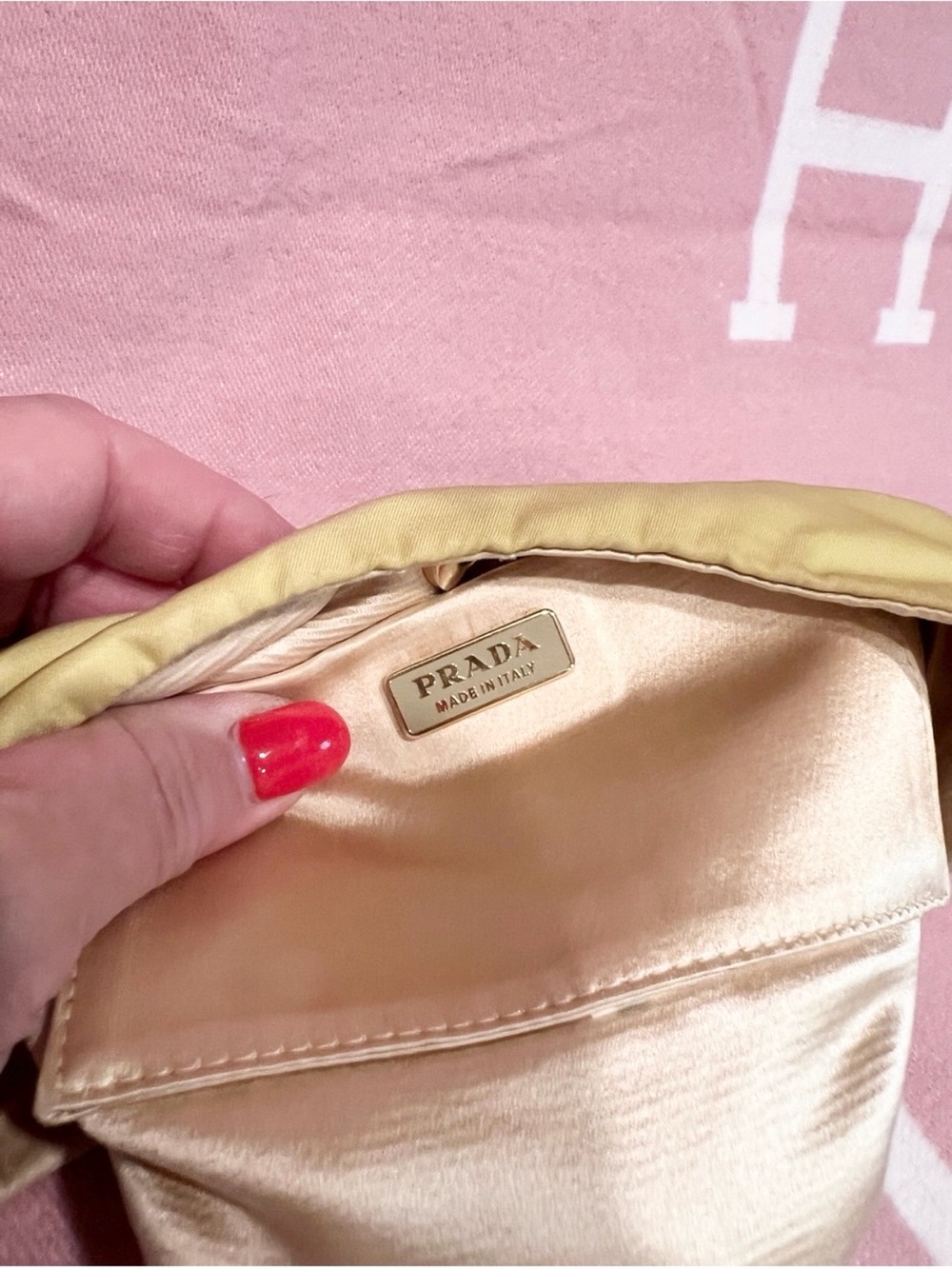 PRADA🌟Neon Yellow/green NO STAINS! Nylon Shoulder Bag. Black leather Prada add - Picture 10 of 13